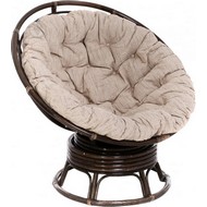 Кресло-качалка вращающееся Папасан Roker D100 натуральный ротанг (каркас коньячный, бежевая подушка) CV-18C