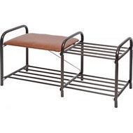 Этажерка для обуви ЭТЛ1 ЭТЛ1/А двухъярусная, каркас медный антик, сиденье коричневый