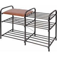 Этажерка для обуви Люкс ЭТЛ3/А трехъярусная, каркас медный антик, сиденье цв.коричневый