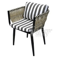 Кресло к набору Монте-Карло (черный, ротанг жемчуг, ткань полоска)