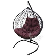 Кресло подвесное Фиджи Лайт (черный, корзнина черная, подушка бордовая)