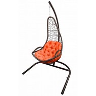 Кресло подвесное Кипр (темно-коричневое с оранжевой подушкой) 7028