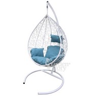 Кресло подвесное Сфера (белый, корзнина белая, подушка бирюзовая)