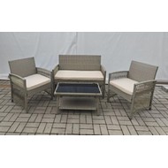 Набор плетеной мебели Лондон (стол, 2 кресла, диван) ротанг серо-бежевый, подушки серые