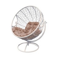 Вращающееся кресло с ротангом (белое с бежевой подушкой)