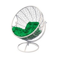 Вращающееся кресло с ротангом (белое с зеленой подушкой)