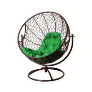 Вращающееся кресло с ротангом (коричневое с зеленой подушкой)