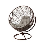 Вращающееся кресло с ротангом (коричневое с серой подушкой)
