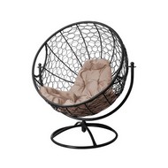 Вращающееся кресло с ротангом (черное с бежевой подушкой)
