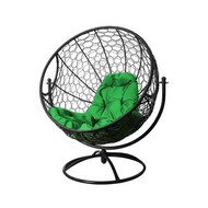 Вращающееся кресло с ротангом (черное с зеленой подушкой)