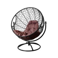 Вращающееся кресло с ротангом (черное с коричневой подушкой)