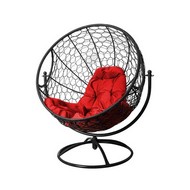 Вращающееся кресло с ротангом (черное с красной подушкой)