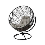 Вращающееся кресло с ротангом (черное с серой подушкой)