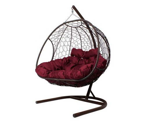 Подвесное кресло ДОБРЫНЯ с ротангом (коричневый с бордовой подушкой)