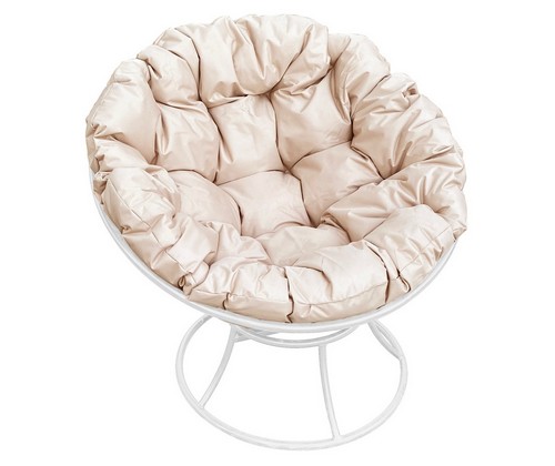 Кресло Папасан металл (белое с бежевой подушкой)