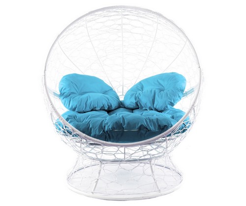 Кресло Апельсин с ротангом (белое, голубая подушка)