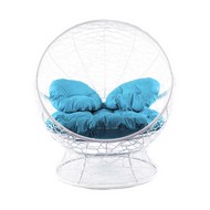 Кресло Апельсин с ротангом (белое, голубая подушка)