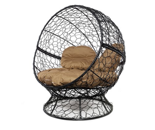 Кресло Апельсин с ротангом (черное, бежевая подушка)