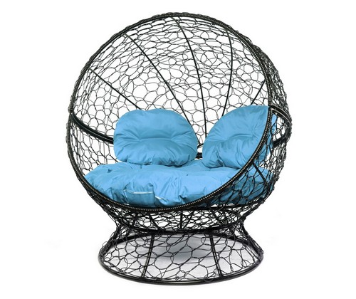 Кресло Апельсин с ротангом (черное, голубая подушка)