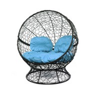 Кресло Апельсин с ротангом (черное, голубая подушка)