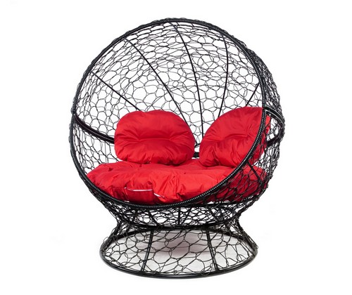 Кресло Апельсин с ротангом (черное, красная подушка)