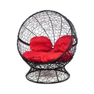 Кресло Апельсин с ротангом (черное, красная подушка)