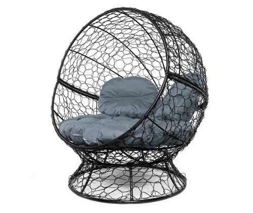 Кресло Апельсин с ротангом (черное, серая подушка)