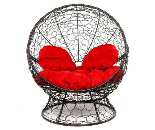 Кресло Апельсин с ротангом (коричневое, красная подушка)