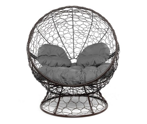 Кресло Апельсин с ротангом (коричневое, серая подушка)