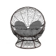 Кресло Апельсин с ротангом (коричневое, серая подушка)