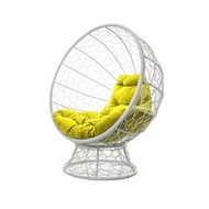 Кресло КОКОС на подставке с ротангом (белое, жёлтая подушка)