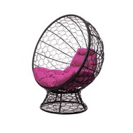 Кресло КОКОС на подставке с ротангом (чёрное, розовая подушка)