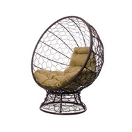 Кресло КОКОС на подставке с ротангом (коричневое, бежевая подушка)