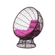Кресло КОКОС на подставке с ротангом (коричневое, розовая подушка)