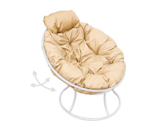 Кресло ПАПАСАН пружинка мини металл (белое, бежевая подушка)
