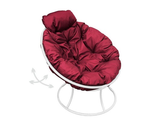 Кресло ПАПАСАН пружинка мини металл (белое, бордовая подушка)