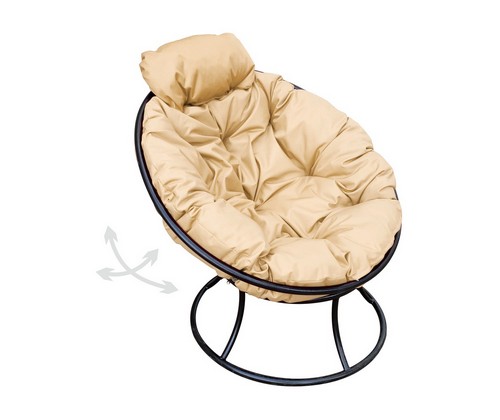 Кресло ПАПАСАН пружинка мини металл (чёрное, бежевая подушка)