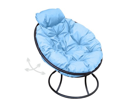 Кресло ПАПАСАН пружинка мини металл (чёрное, голубая подушка)