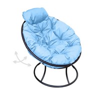 Кресло ПАПАСАН пружинка мини металл (чёрное, голубая подушка)