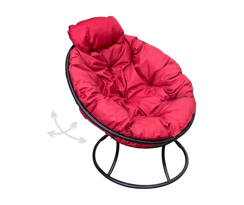 Кресло ПАПАСАН пружинка мини металл (чёрное, красная подушка)