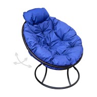 Кресло ПАПАСАН пружинка мини металл (чёрное, синяя подушка)