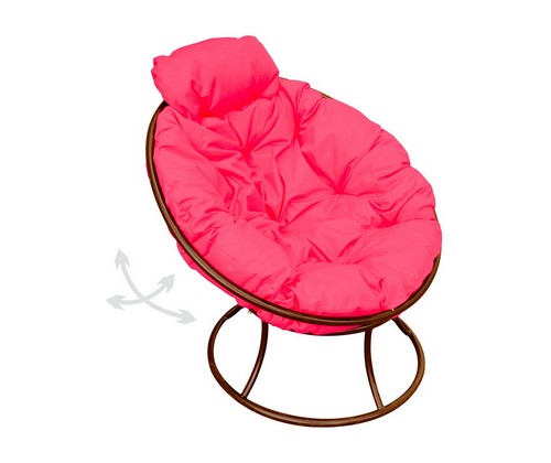 Кресло ПАПАСАН пружинка мини металл (коричневое, розовая подушка)
