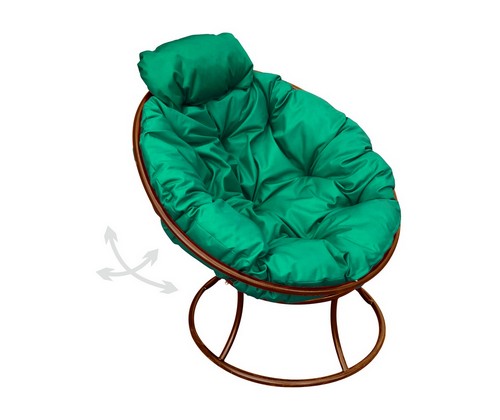 Кресло ПАПАСАН пружинка мини металл (коричневое, зелёная подушка)