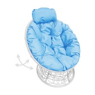 Кресло ПАПАСАН пружинка мини с ротангом (белое, голубая подушка)