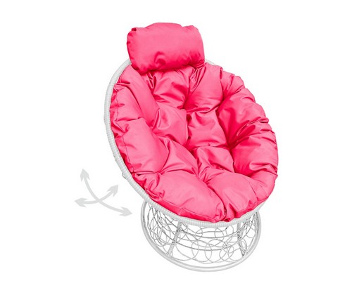 Кресло ПАПАСАН пружинка мини с ротангом (белое, розовая подушка)