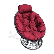 Кресло ПАПАСАН пружинка мини с ротангом (чёрное, бордовая подушка)