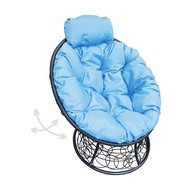 Кресло ПАПАСАН пружинка мини с ротангом (чёрное, голубая подушка)