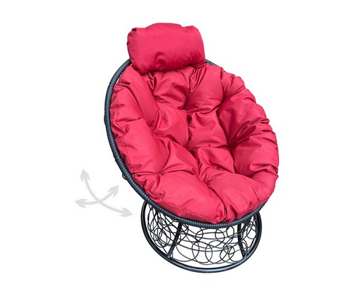 Кресло ПАПАСАН пружинка мини с ротангом (чёрное, красная подушка)