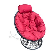 Кресло ПАПАСАН пружинка мини с ротангом (чёрное, красная подушка)