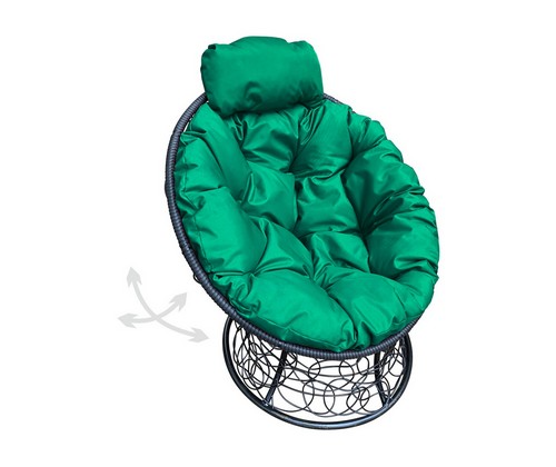 Кресло ПАПАСАН пружинка мини с ротангом (чёрное, зелёная подушка)